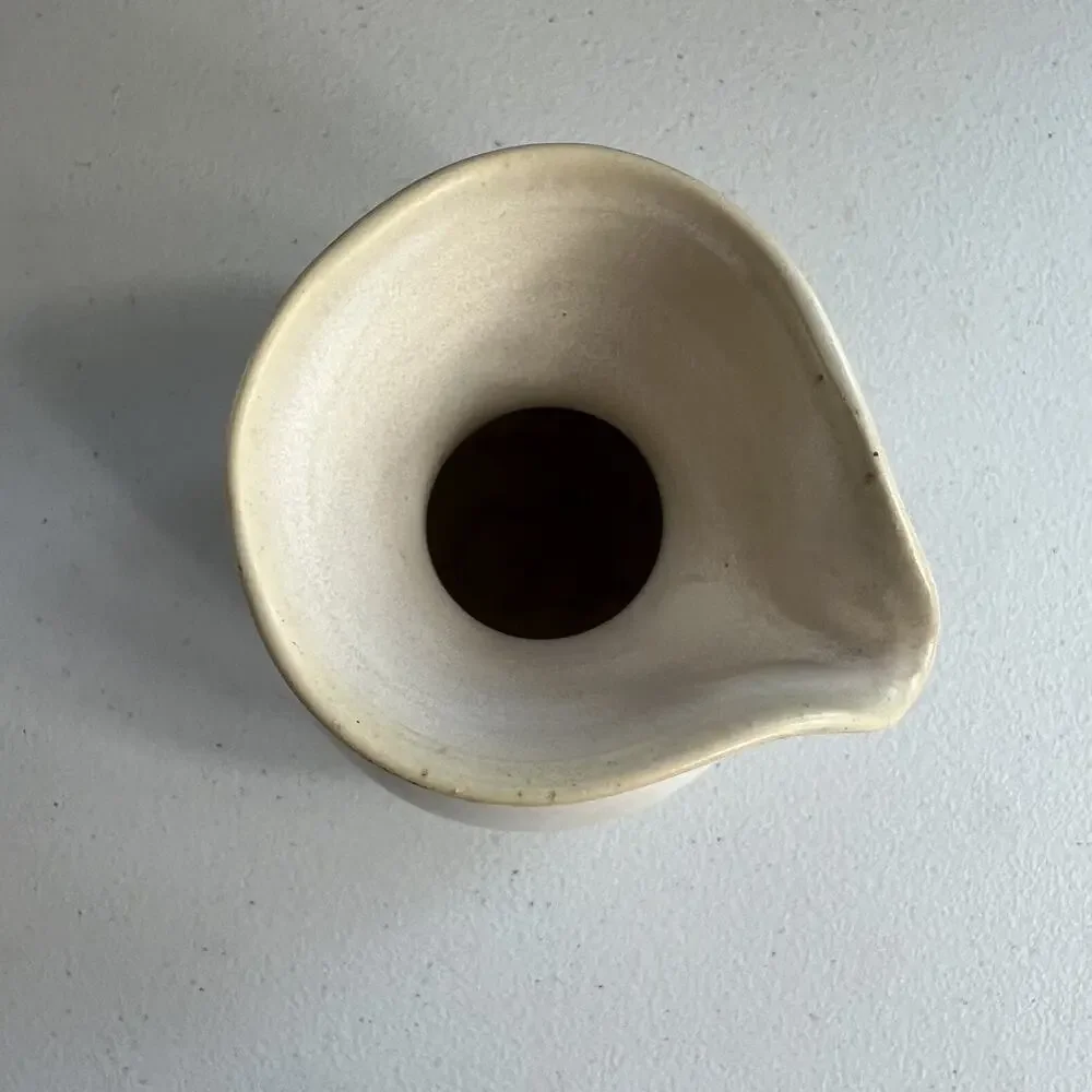 Studio Art Pottery Pitcher Handmade Ivory Stoneware Speckled Signed I.V.I